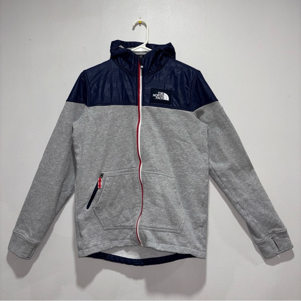 North Face Boy’s XL (18/20) Full Zip Hoodie Gray/Blue American Flag Patch